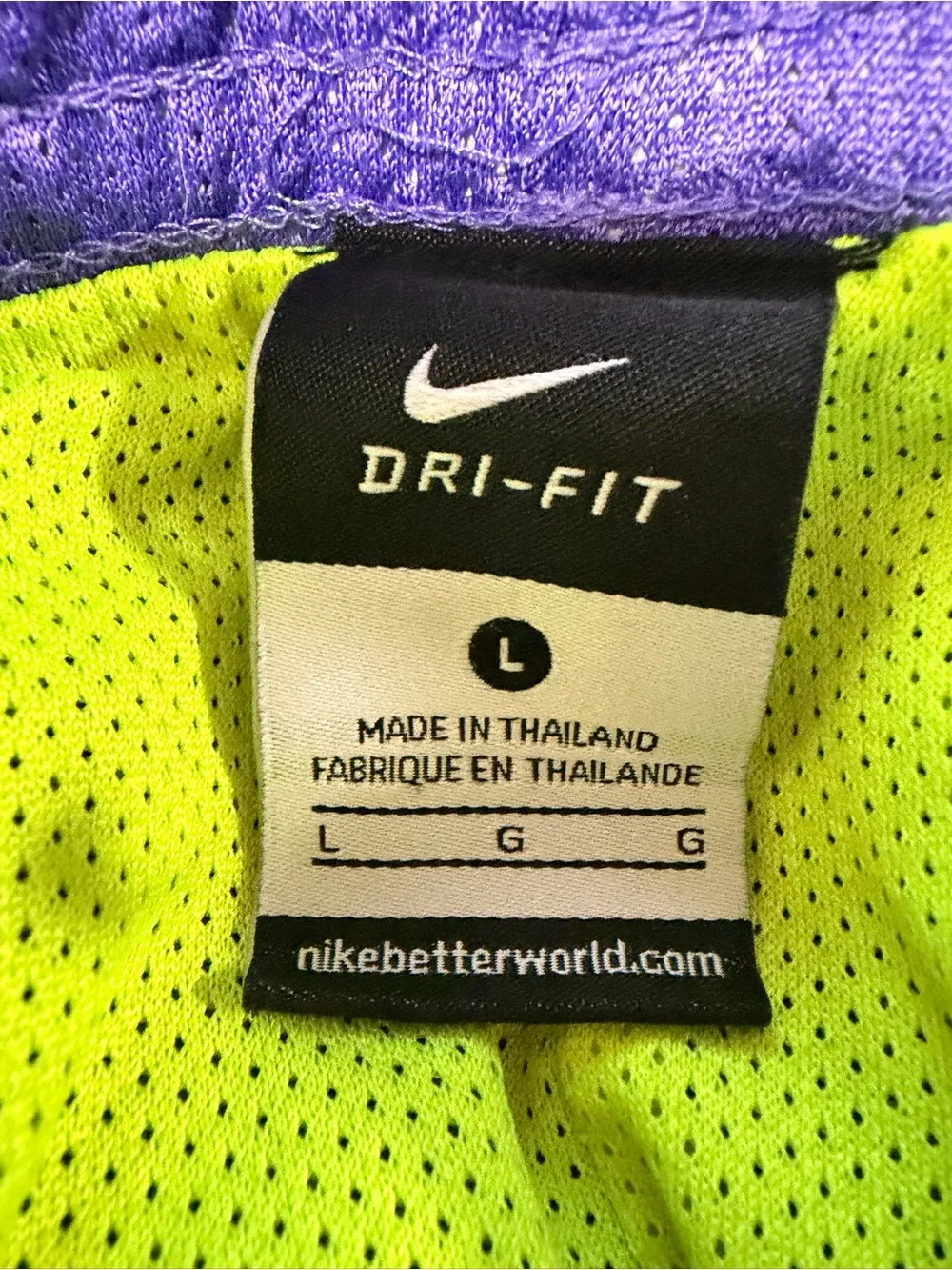Nike Black Athletic Shorts with Purple Waistband and Neon Yellow Drawstring